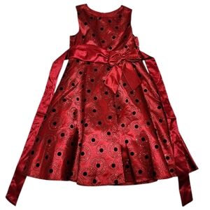 Rare Editions 👗 Red Glitter & Dot Fit & Flare Taffeta Dress with Bow Size 8